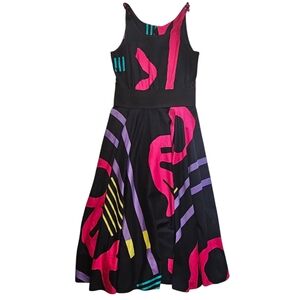 Vintage Finnish 80s Geometric Dress - Size M - Graphic Pop Art Nu Wave Swing